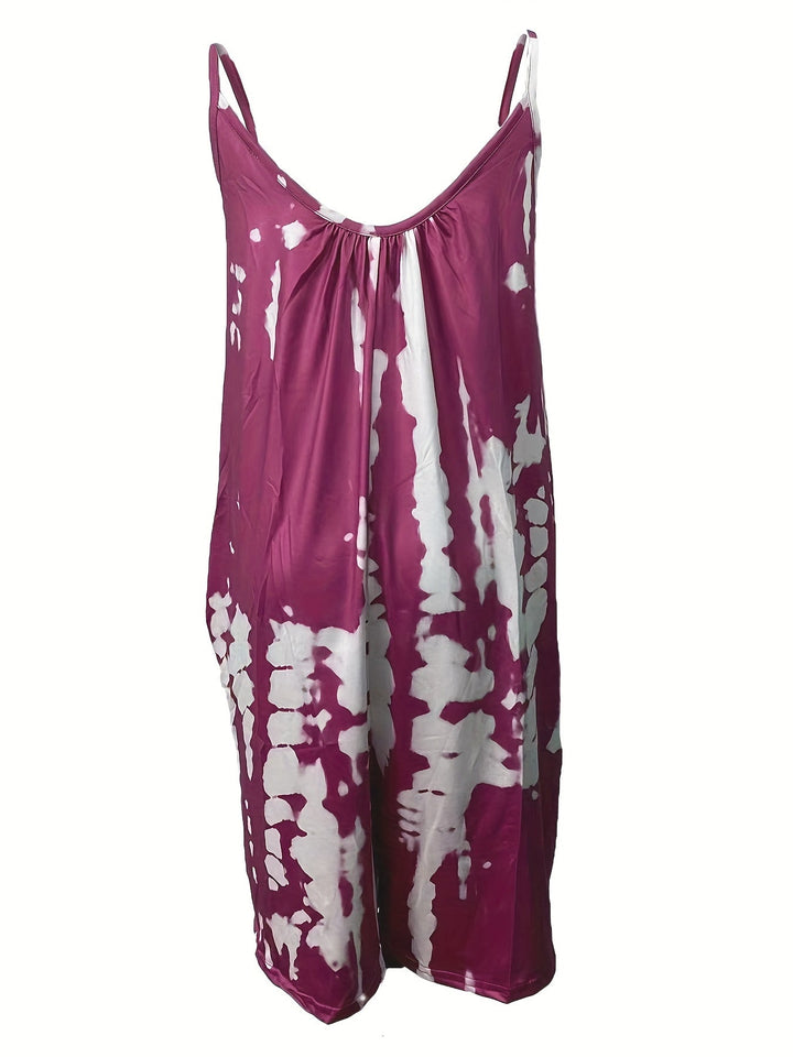 Stilla | Boho Blue Tie Dye Ærmeløs Romper Med Rund Hals