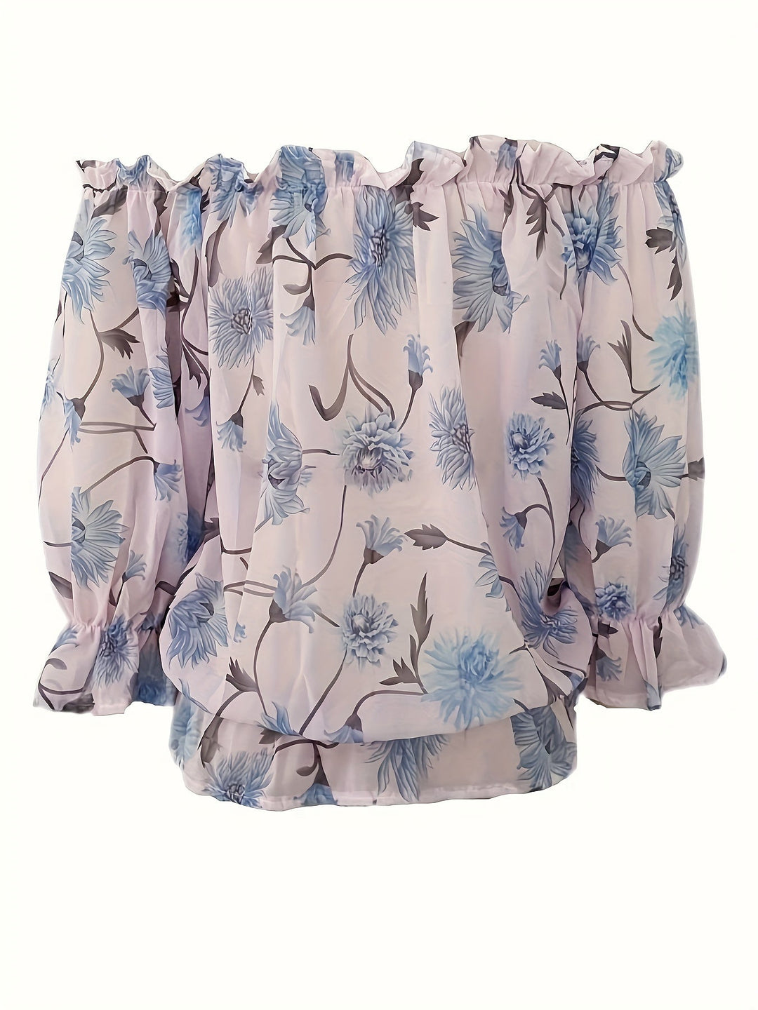 Stilla | Lettet Chiffon Bluse Der Afslører Skuldrene Ballonsleeves Blomstermønster