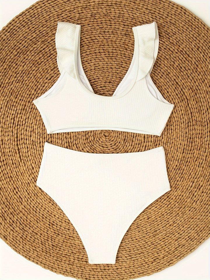 Stilla | Elegant Bikinitop Med Høj Talje V-Udskæringsform, Elastisk, Dækkende, Glat, Med Rynkede Detaljer