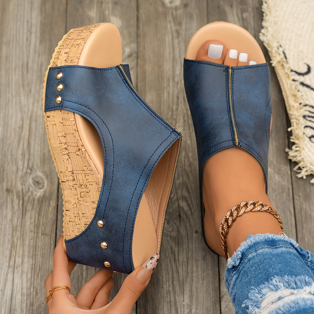 Stilla | Dam Sandal: Blå, Moderigtig, Behagelig, Kilehæle, Sommerstil