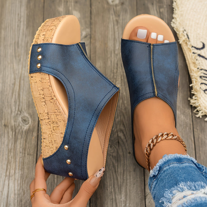 Stilla | Dam Sandal: Blå, Moderigtig, Behagelig, Kilehæle, Sommerstil