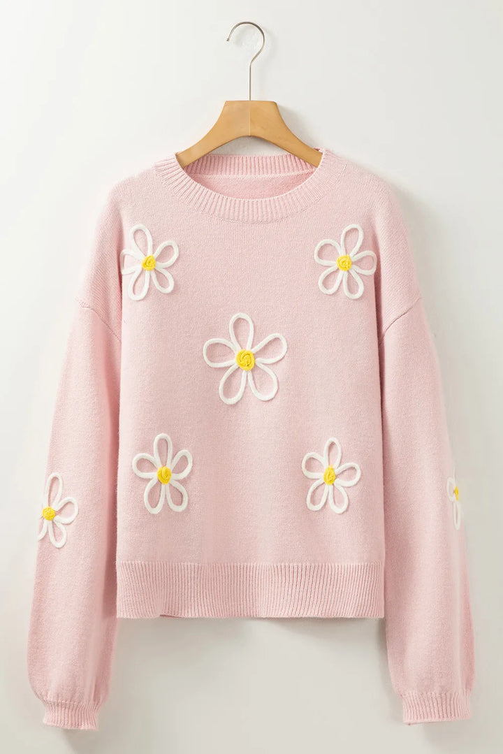 Stilla | Blomstret sweater med runde halsudskæring og overskårne skuldre