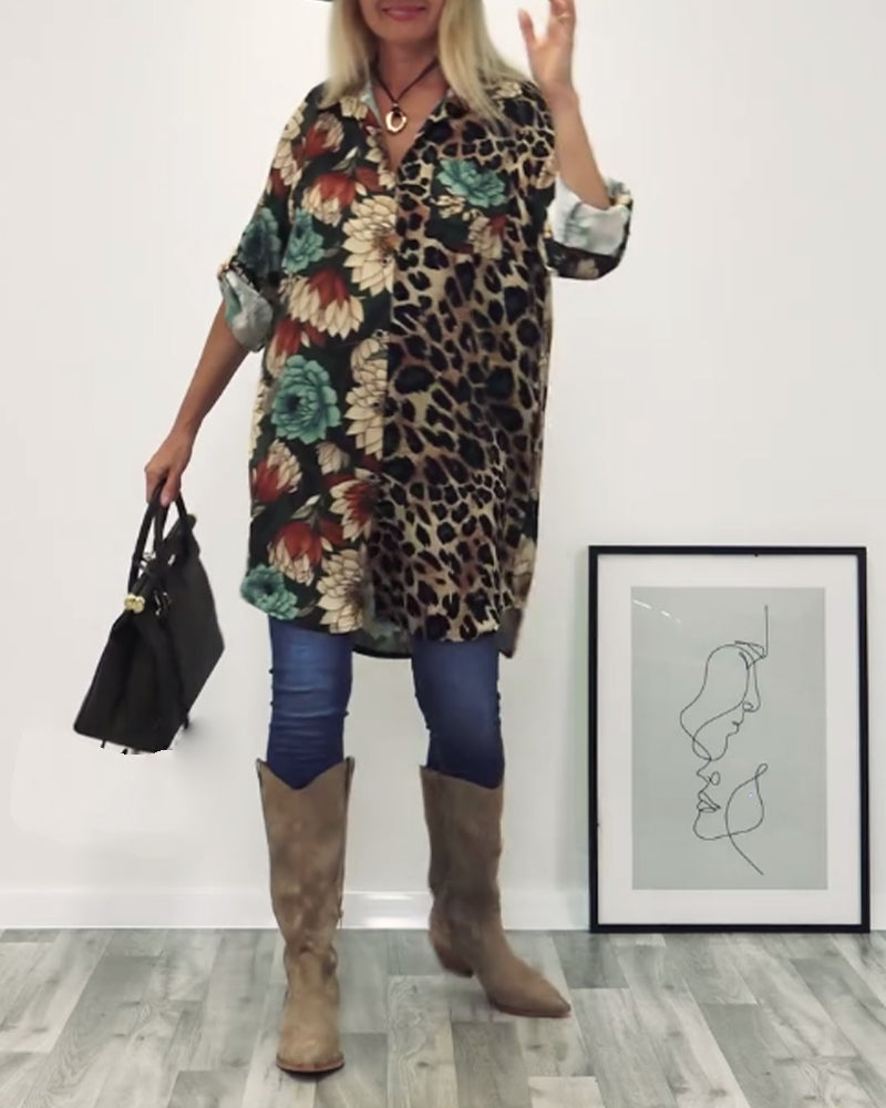 Stilla | Patchwork Skjorte med Leopardmønster