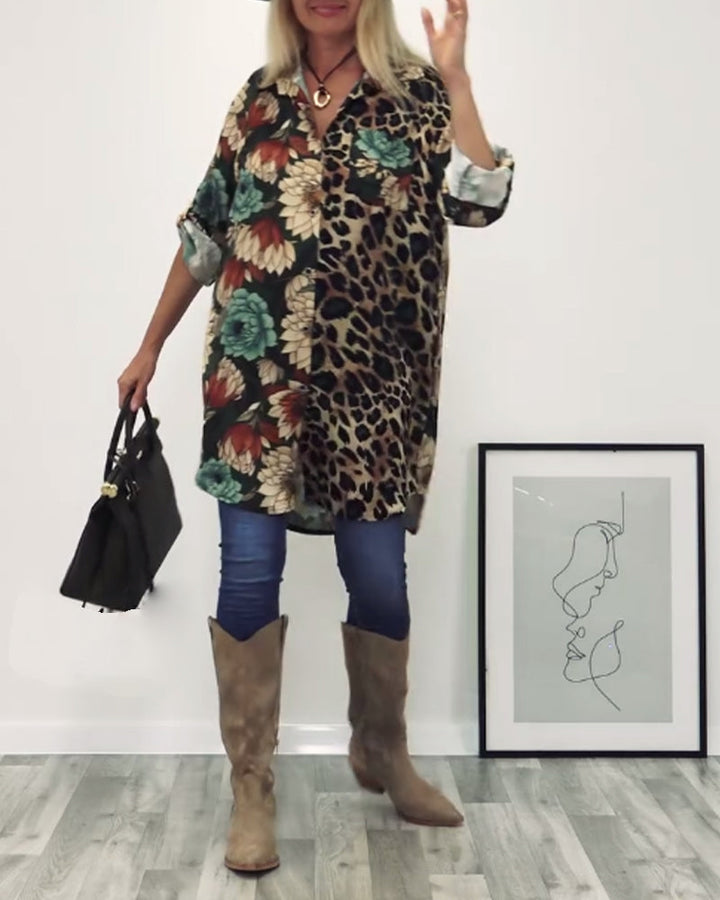Stilla | Patchwork Skjorte med Leopardmønster