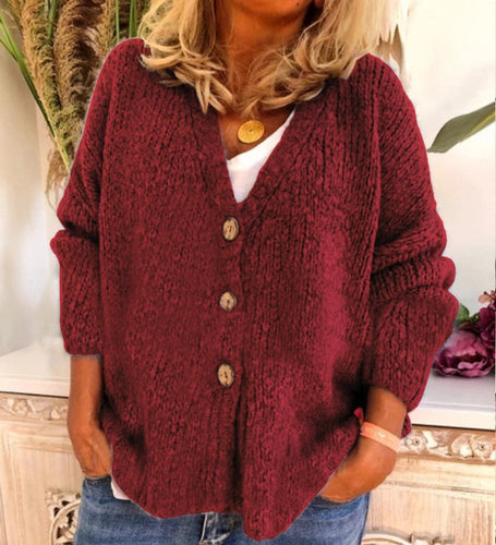 Stilla | Strikjakke Løs pasform Blødt groft strik V-hals med knapper