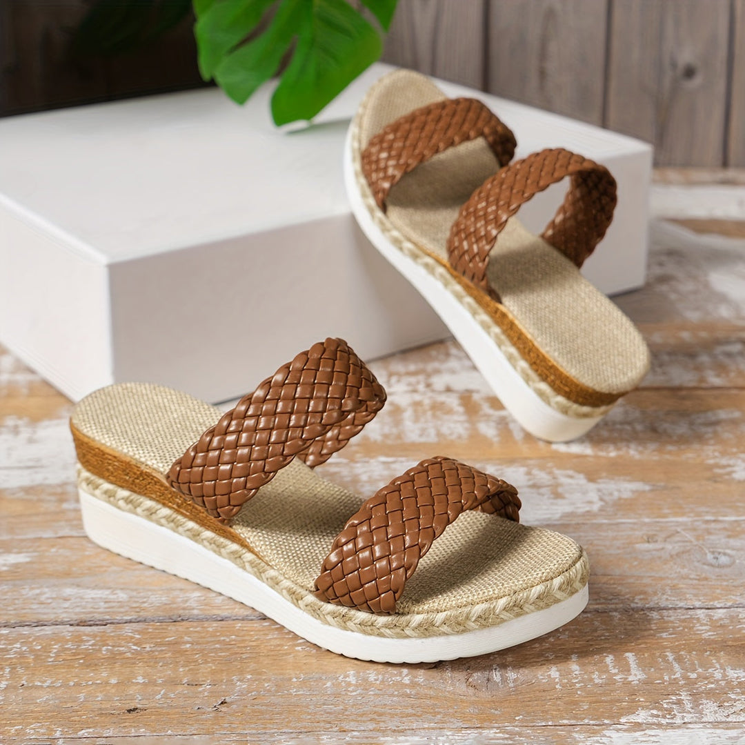 Stilla | Dame Sandaler På Platform, Vævede Stropper, Slip On, Komfortable
