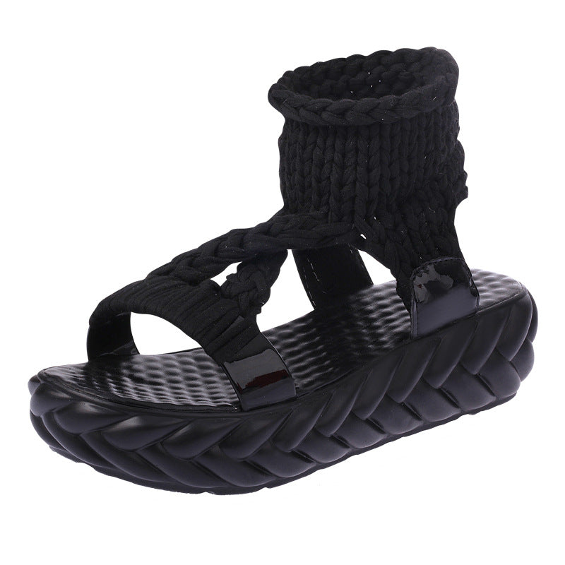 Dame mode Wedge-sandaler med flettet strik-overflade og elastisk hælområde Stilla