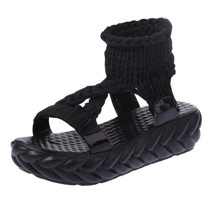 Dame mode Wedge-sandaler med flettet strik-overflade og elastisk hælområde Stilla
