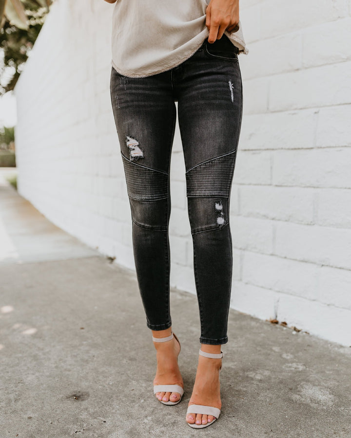 Dame Skinny Jeans med moderne ribdetaljer og afslappede ødelæggelses-effekter Stilla