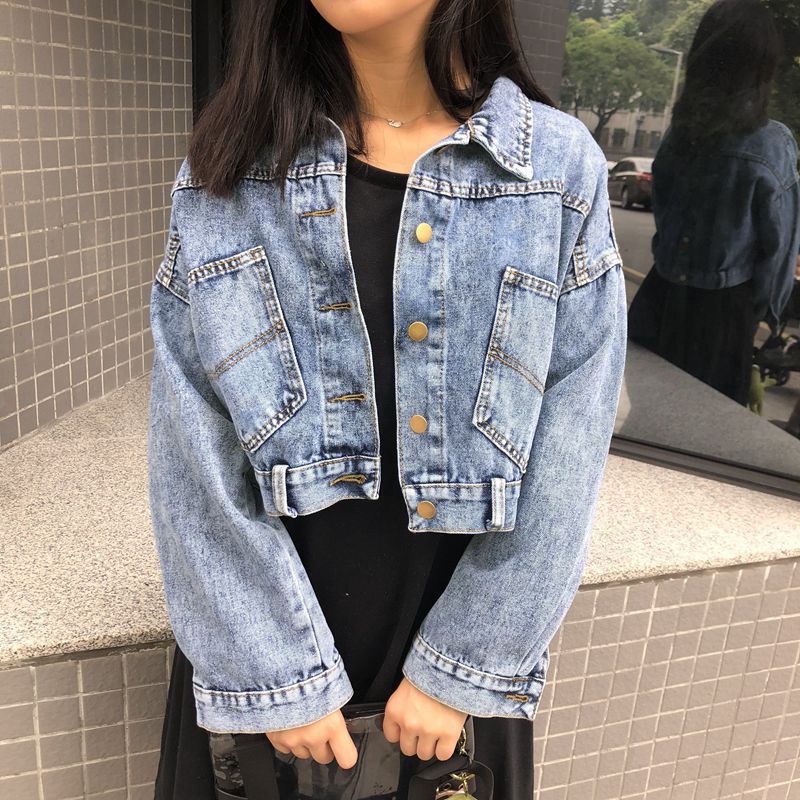 Dame trendy cropped denim jakke med praktiske lommer Stilla