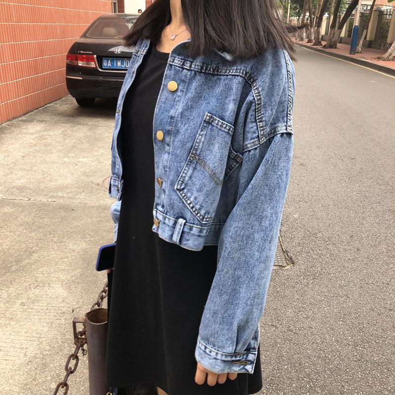 Dame trendy cropped denim jakke med praktiske lommer Stilla