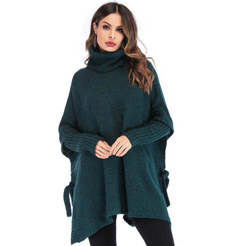 Dame afslappet rullekrave sweater med asymmetrisk snit og sidestropper Stilla