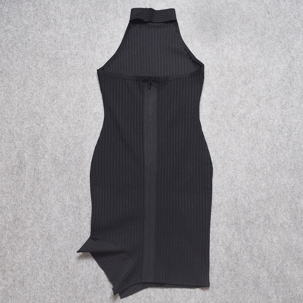 Dame Bodycon Midi-kjole med innovativt halsdesign og asymmetrisk kant Stilla