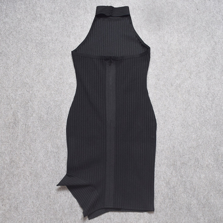 Dame Bodycon Midi-kjole med innovativt halsdesign og asymmetrisk kant Stilla