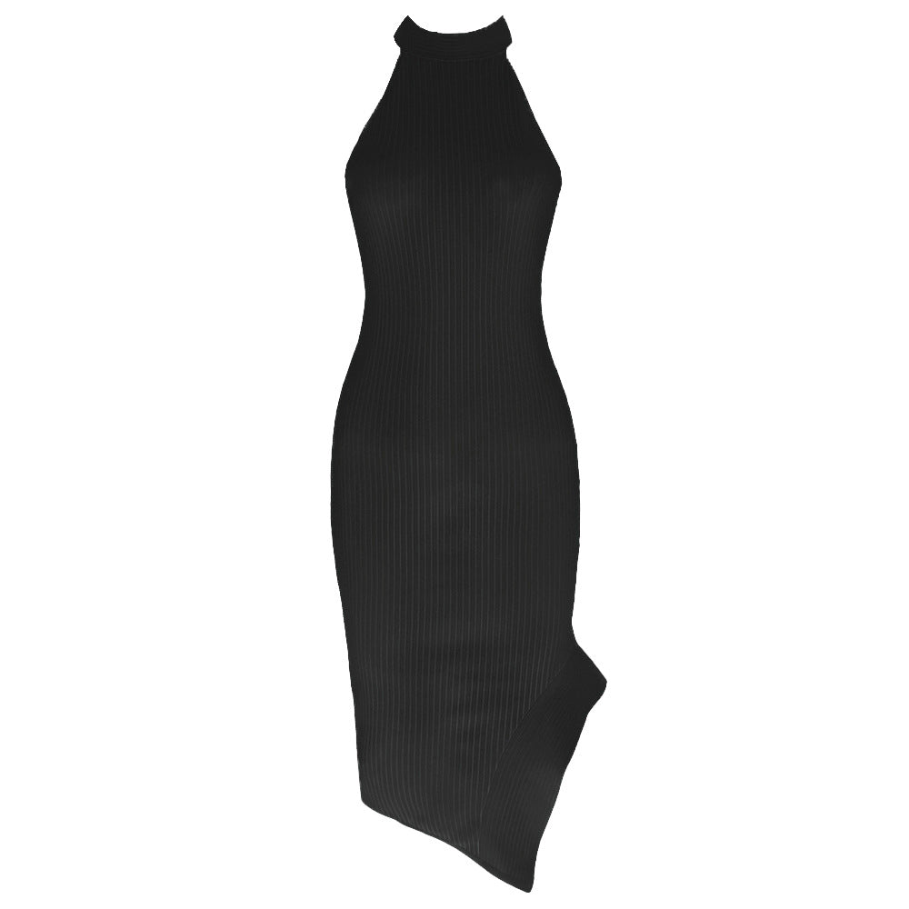 Dame Bodycon Midi-kjole med innovativt halsdesign og asymmetrisk kant Stilla