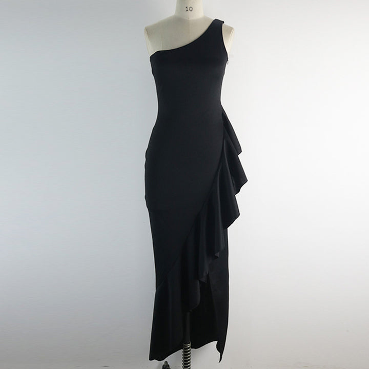 Dame elegant asymmetrisk Maxikjole med volanger og slids Skovae