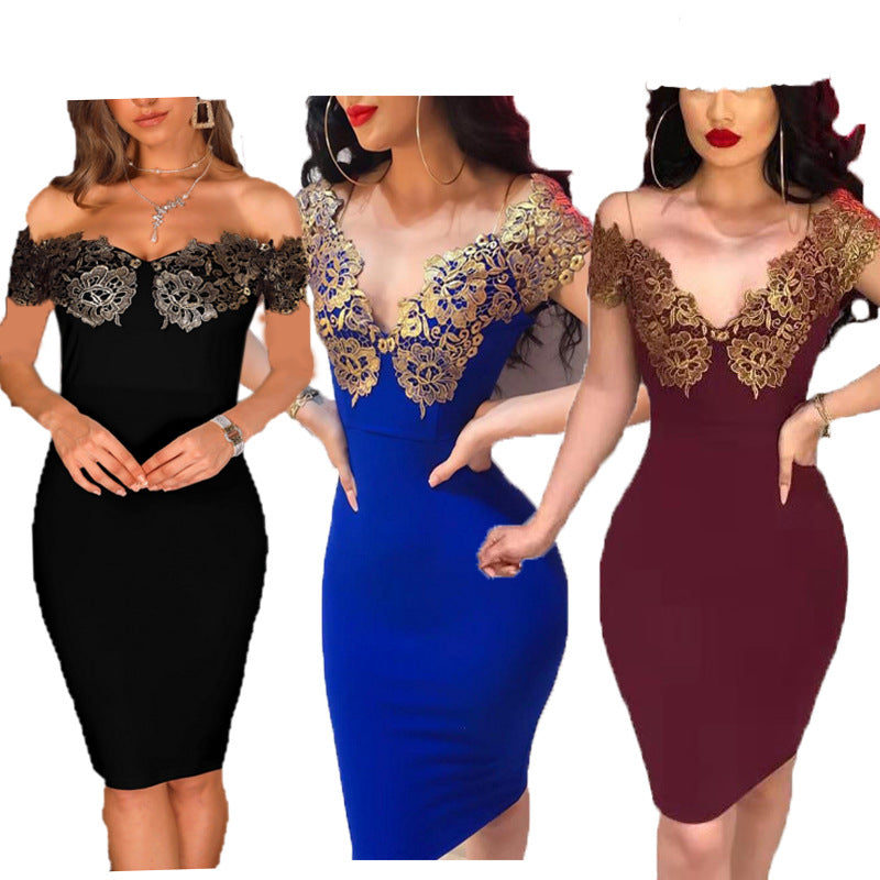 Dame Etuikjole med Off-Shoulder-design og blomstrede blonderdetaljer Stilla