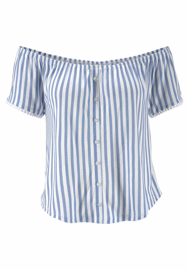 Dame Off-Shoulder Stribet Knap-Overskud Stilla