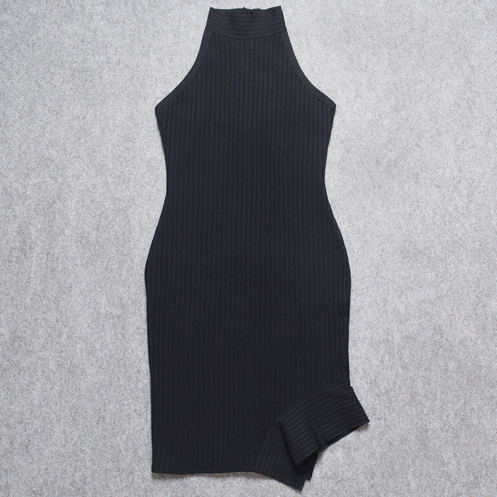 Dame Bodycon Midi-kjole med innovativt halsdesign og asymmetrisk kant Stilla