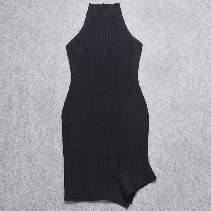 Dame Bodycon Midi-kjole med innovativt halsdesign og asymmetrisk kant Stilla