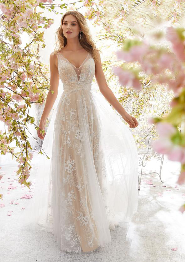 Damer Elegant Brudekjole med blomster detaljeret blonde og A-linje snit Stilla