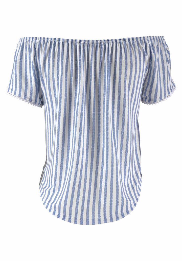 Dame Off-Shoulder Stribet Knap-Overskud Stilla