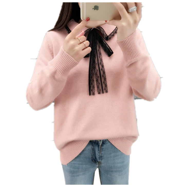 Femme Elegant Strikpullover med Spidskrave Detalje Stilla