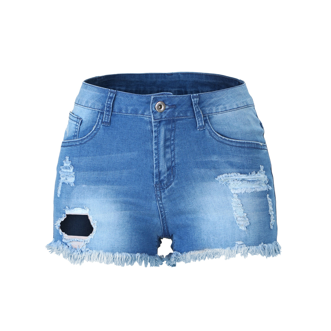 Dame Casual Denim Shorts med frayed kanter og stilige revne-detaljer Stilla