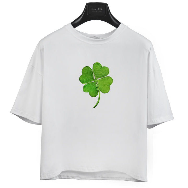 Kvinders afslappede T-shirt med sødt kat- og plante-design Skovae