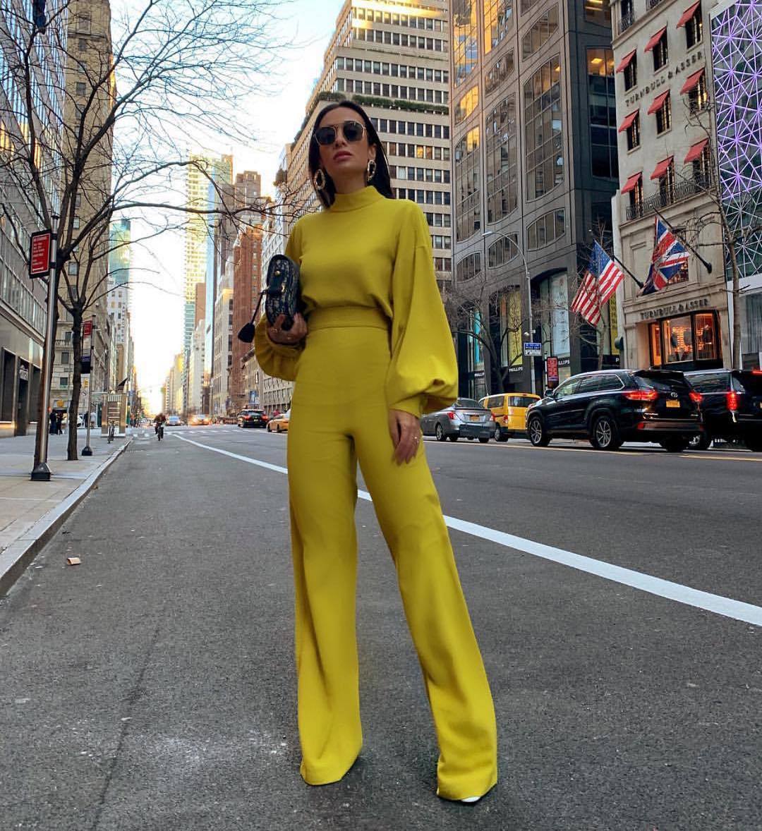 Damer Elegant Jumpsuit med brede ærmer og høj krave Skovae