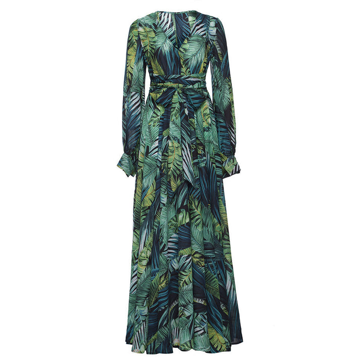 Dame Maxikjole med blomster Chiffon-design og elegante lange ærmer Stilla