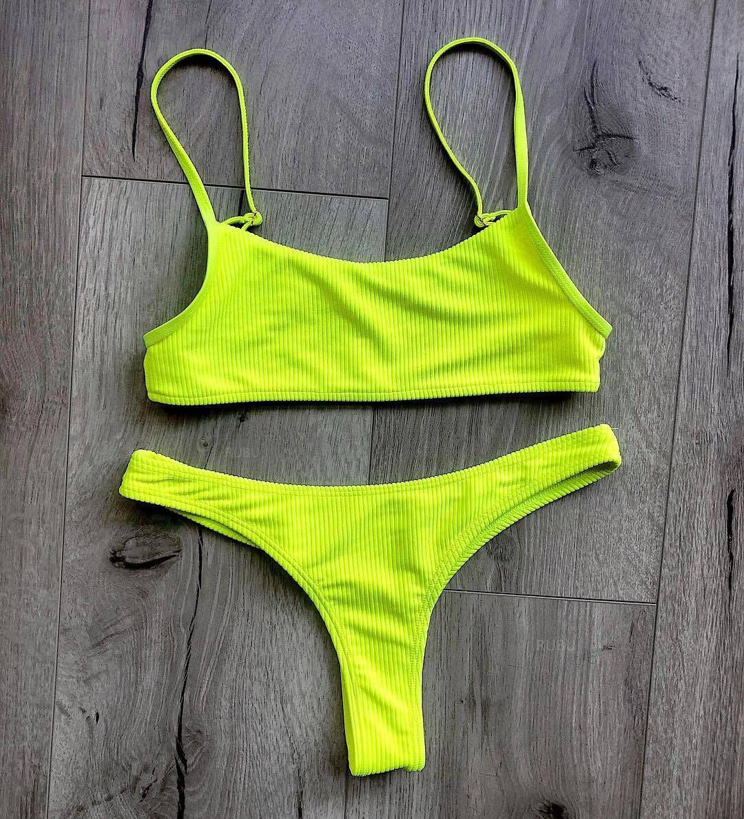 Dame Ribstruktur Bikini-Sæt med justerbare stropper og høj benudskæring Stilla