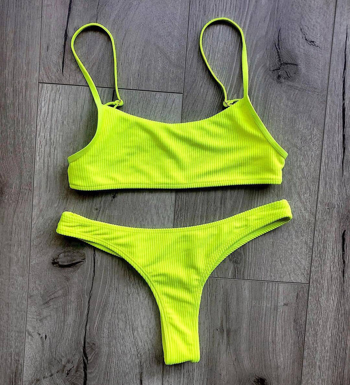 Dame Ribstruktur Bikini-Sæt med justerbare stropper og høj benudskæring Stilla