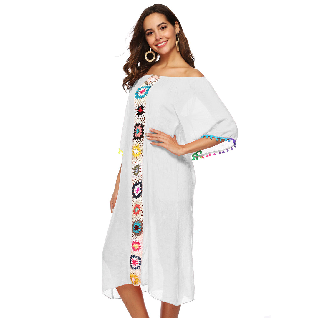 Dame Off-Shoulder Broderet Strand Kaftan Stilla