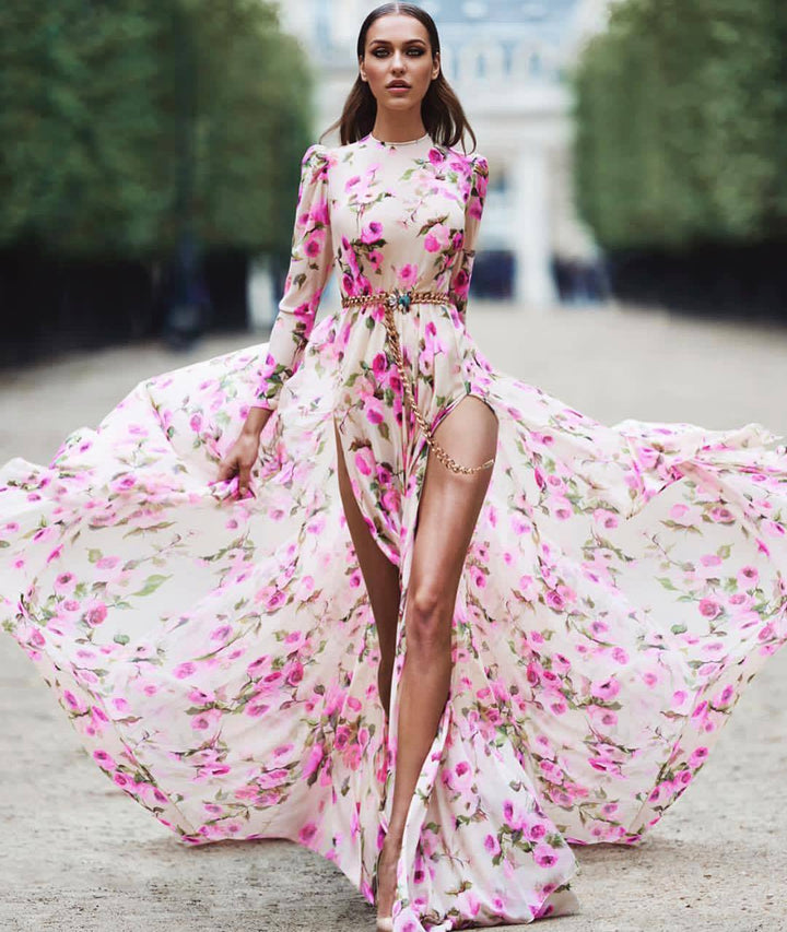 Dame Maxi-kjole med blomsterdesign og side split Stilla