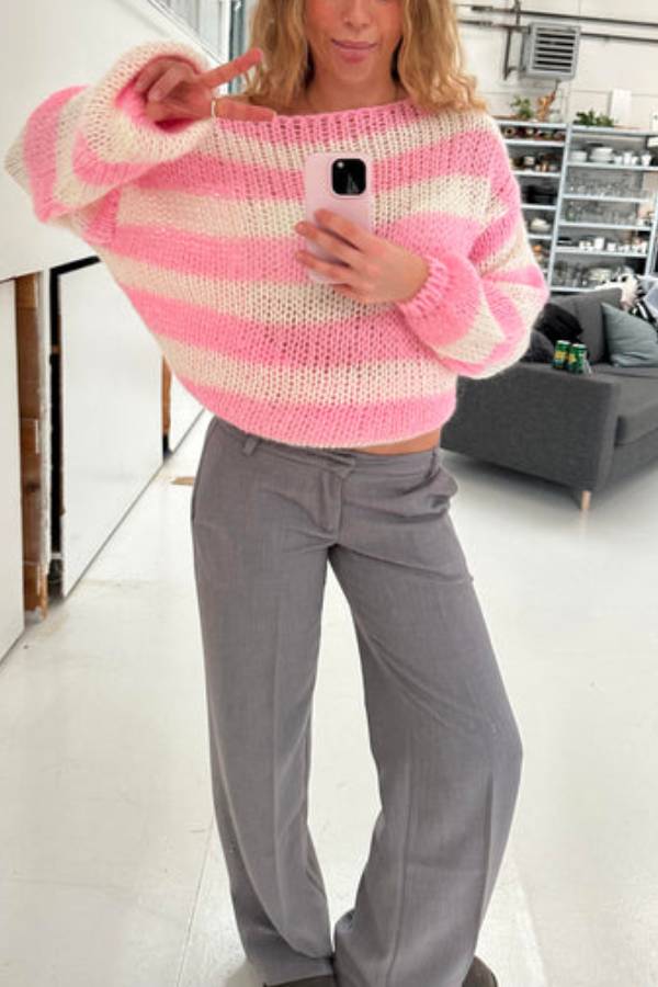 Stilla | Pullover i stribet bomulds candy i marineblå