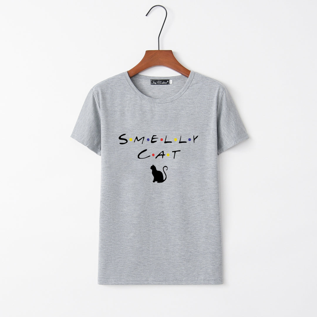 Dame T-shirt med kreativ kat design og rund halsudskæring Stilla