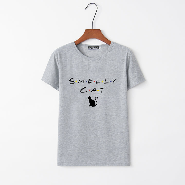 Dame T-shirt med kreativ kat design og rund halsudskæring Stilla