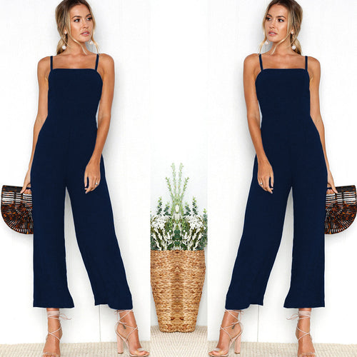Dame Elegant Jumpsuit med smalle stropper og bredt ben Stilla