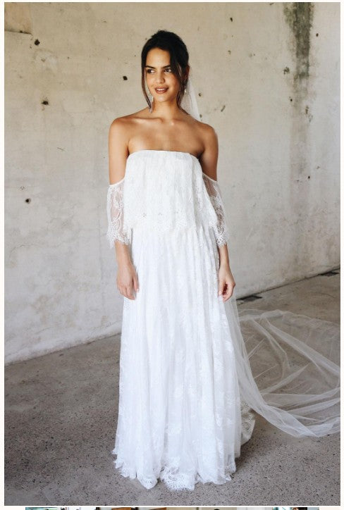 Dame Bohemian Spids Off-Skulder Maxi Kjole Stilla