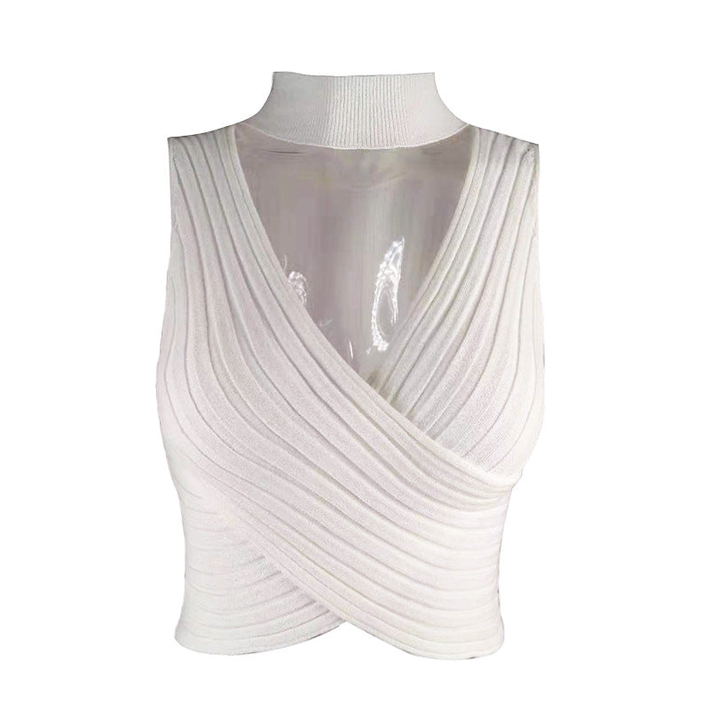 Dame indpakningsbluse med høj krave og fine ribdetaljer Stilla