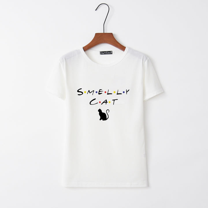 Dame T-shirt med kreativ kat design og rund halsudskæring Stilla
