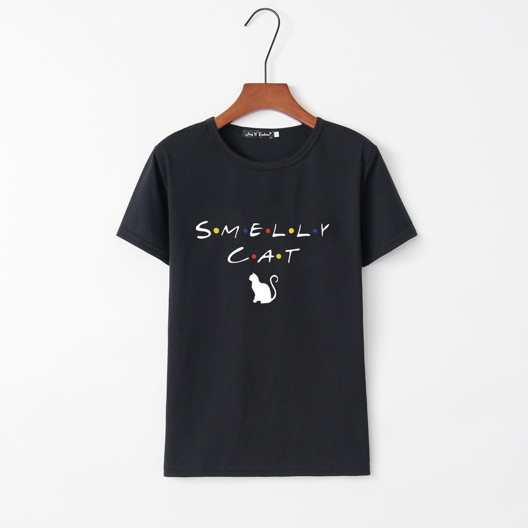 Dame T-shirt med kreativ kat design og rund halsudskæring Stilla
