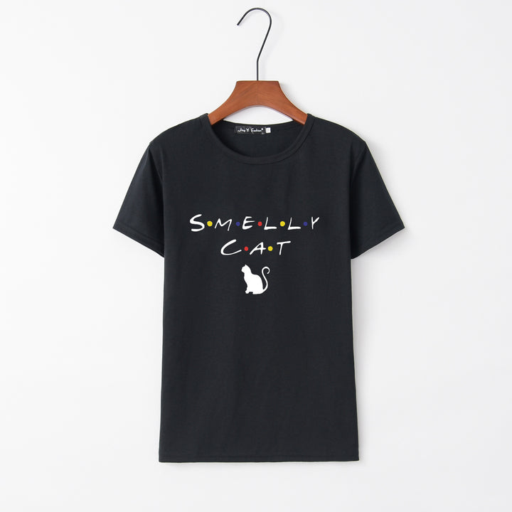 Dame T-shirt med kreativ kat design og rund halsudskæring Stilla