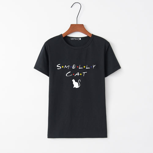 Dame T-shirt med kreativ kat design og rund halsudskæring Stilla