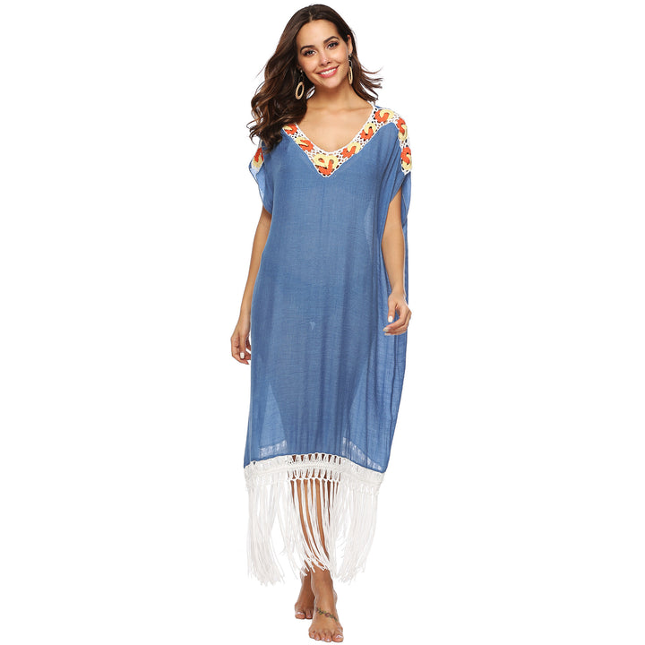 Dame elegant strand-overdel kaftan med frynse-detaljer Stilla
