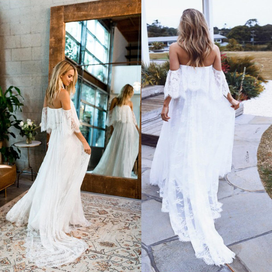 Dame Bohemian Spids Off-Skulder Maxi Kjole Stilla