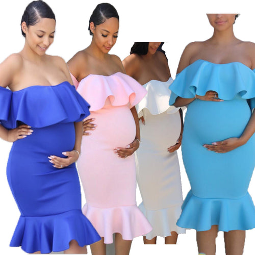 Dame Off-Shoulder Volant Graviditet Bodycon Kjole Stilla
