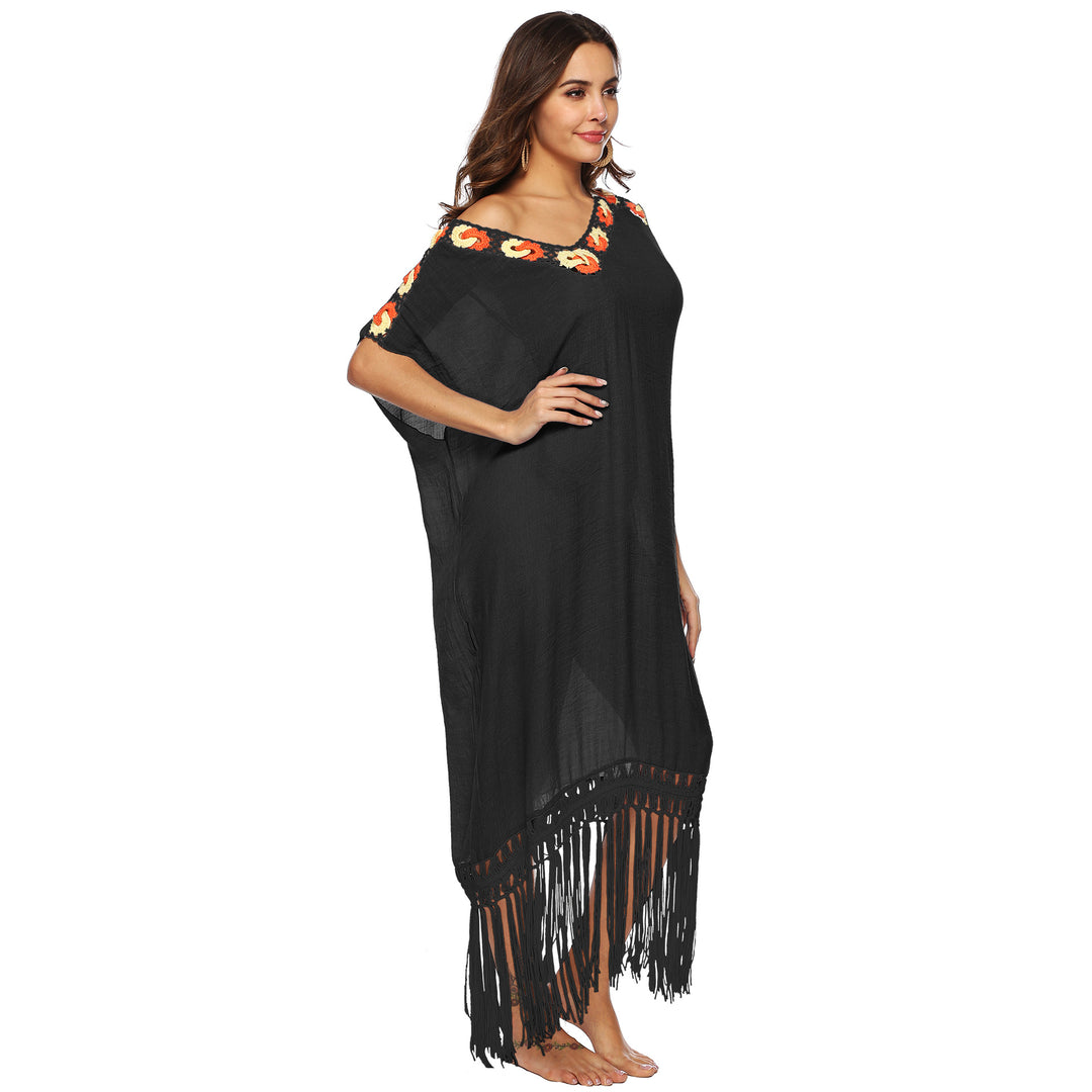Dame elegant strand-overdel kaftan med frynse-detaljer Stilla