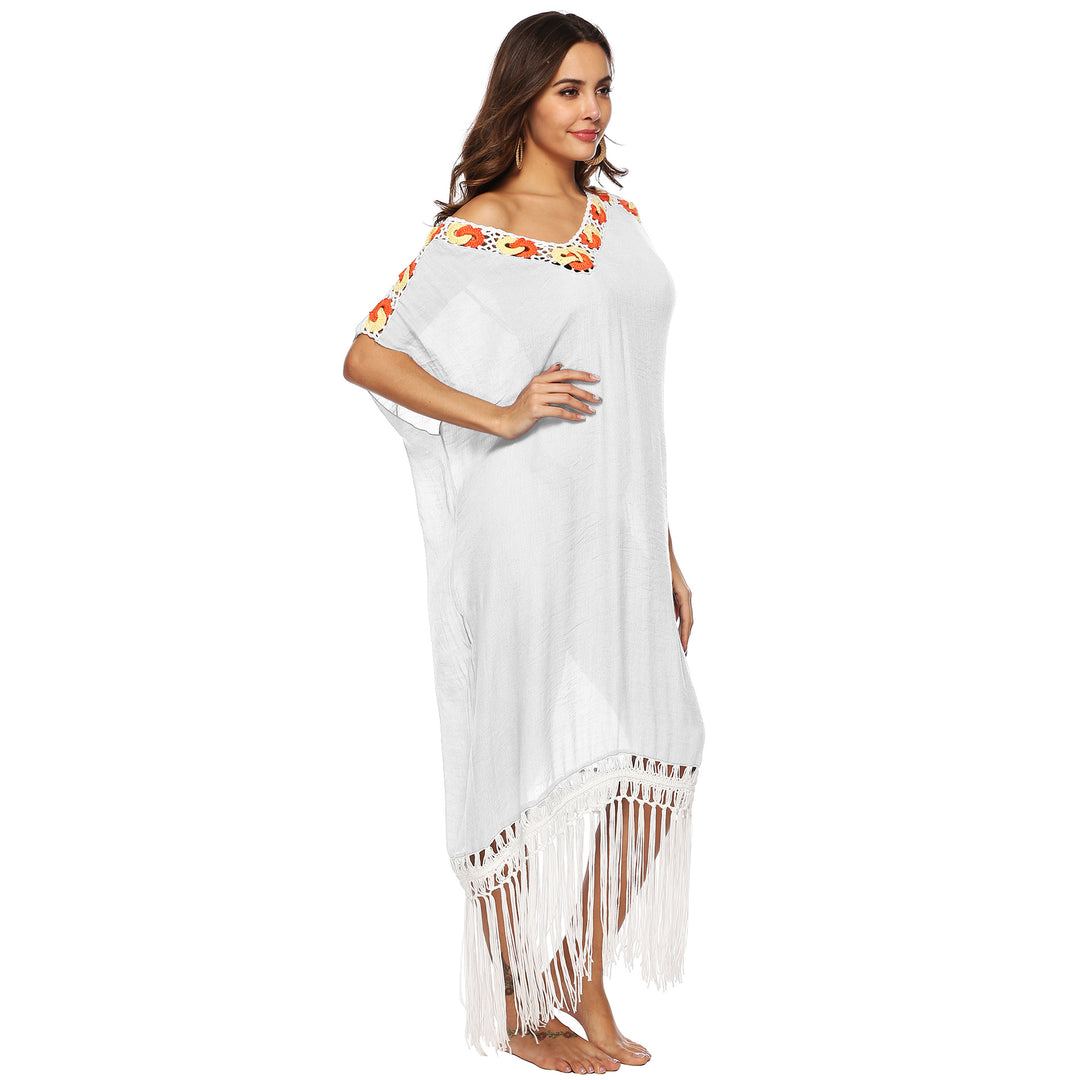 Dame elegant strand-overdel kaftan med frynse-detaljer Stilla